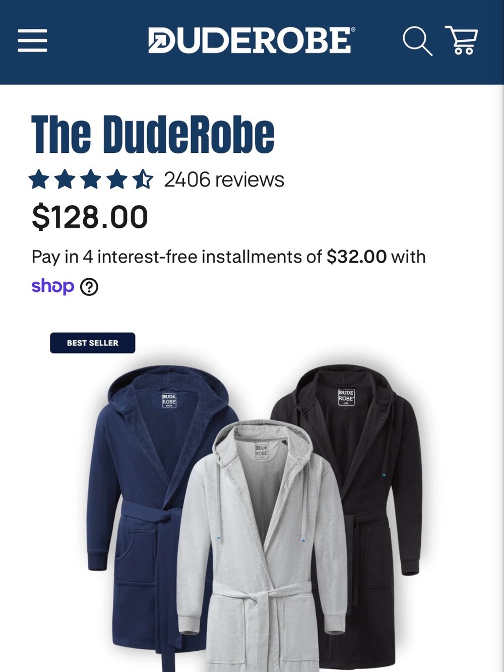 Men's Grey Hooded Robe